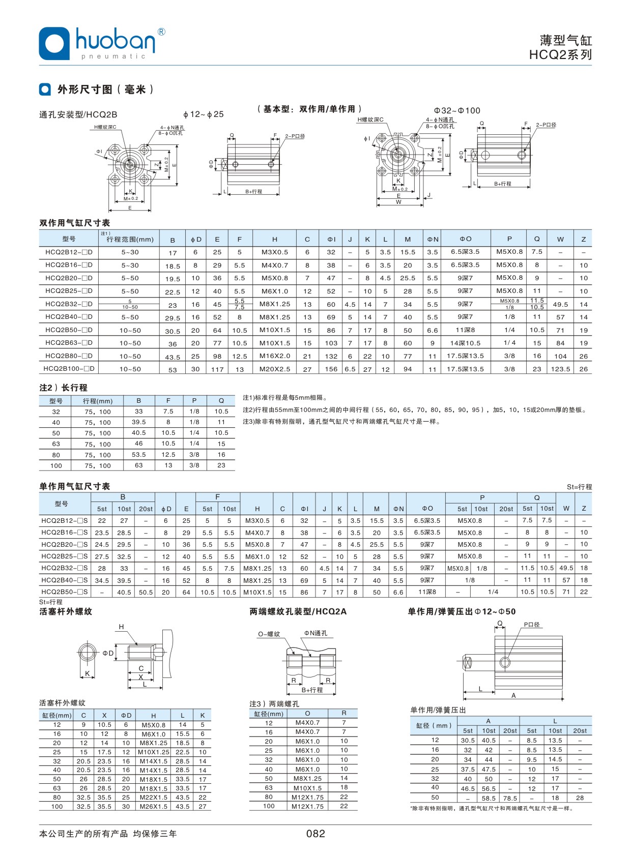 HCQ2薄型气缸，标准型